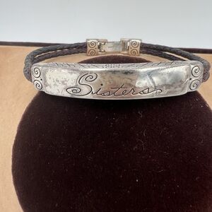 Vintage Brighton Sisters Bracelet Silver Toned Leather Brown Scrolled